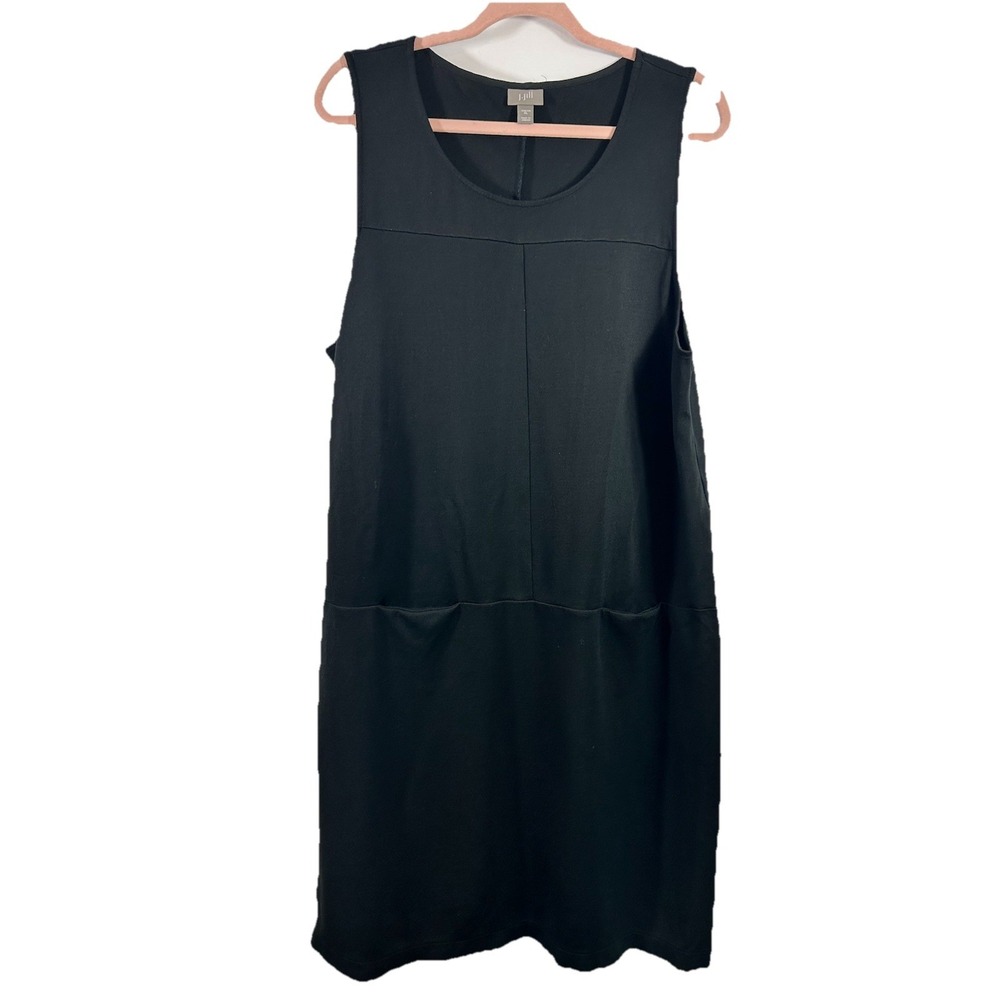 J. Jill Black Sleeveless Ponte Knit Sheath Dress XL Minimalist Quiet Luxury